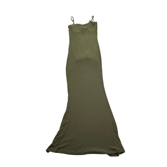 Popilush Olive Green Ribbed Shapewear Maxi Dress Adjustable Strap Athleisure L - Picture 3 of 8